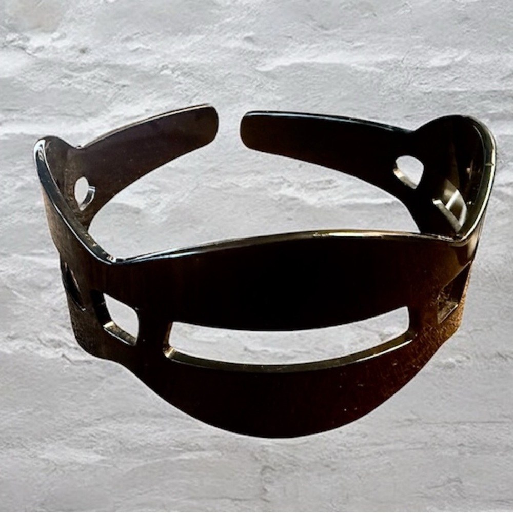 1970’s Vintage Jet Black French Headband with Cutouts, Unique Hair Accessories